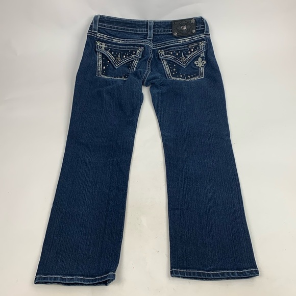 Miss Me Denim - Miss Me Straight Jeans Med dark wash denim stretch Flap bling stud pockets